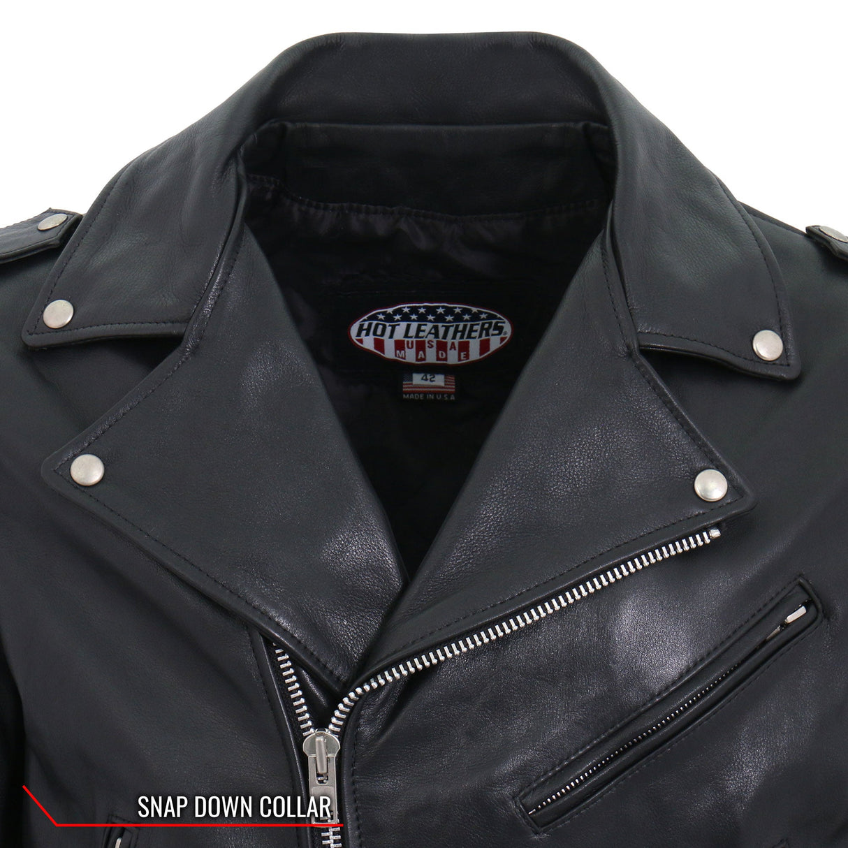Made in the USA - Hot Leathers JKM5009 Men's Black Premium Leather Classic Motorcycle Biker Jacket