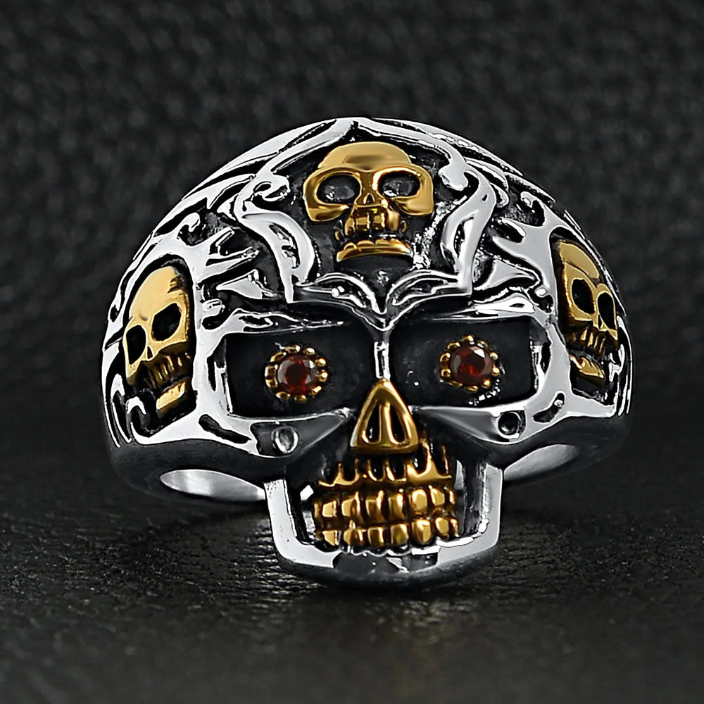 Skull with Gold Accents - Stainless Steel Ring