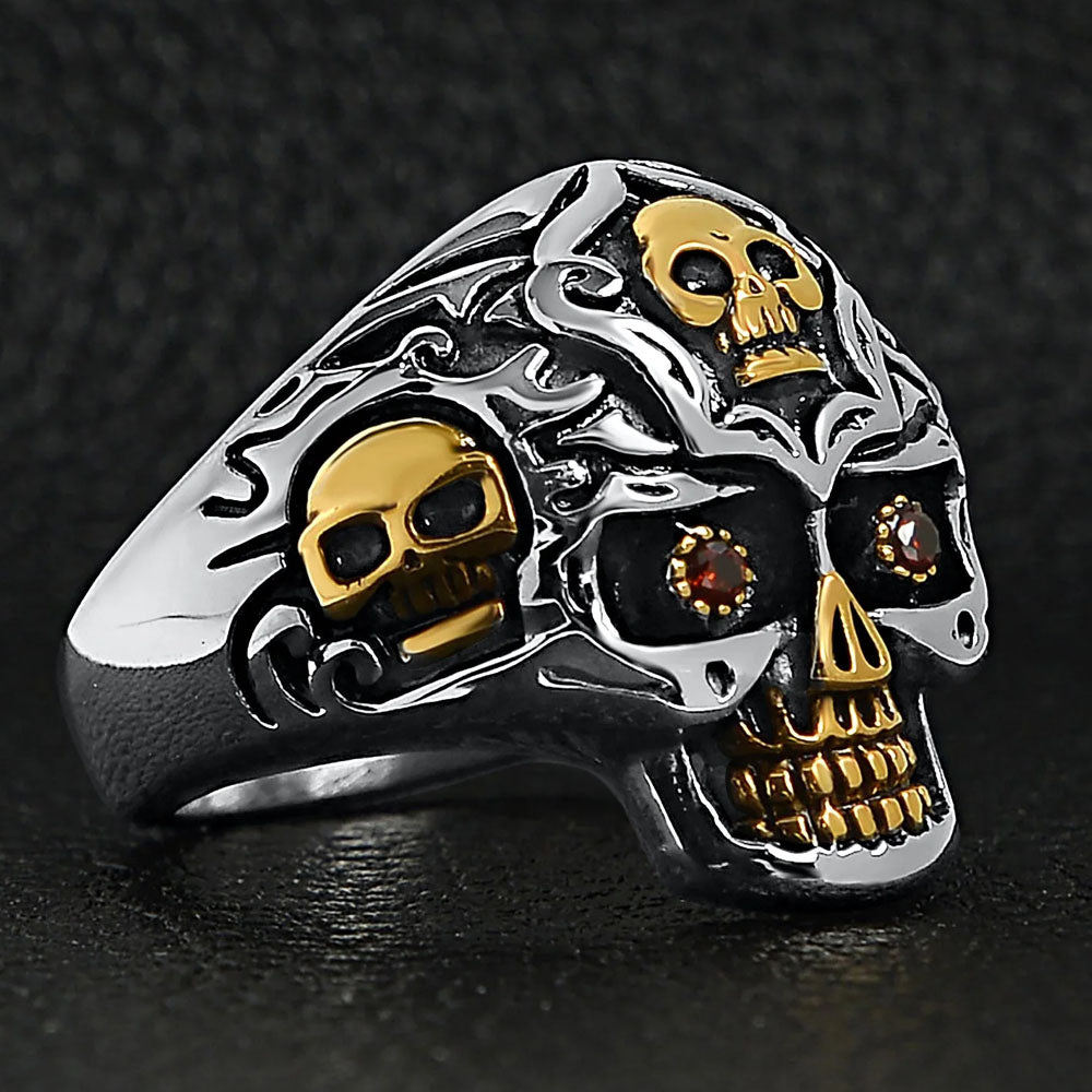 Skull with Gold Accents - Stainless Steel Ring