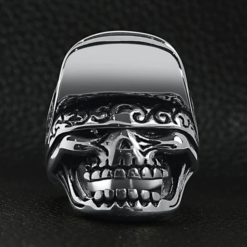 Skull with Trucker Hat - Stainless Steel Ring