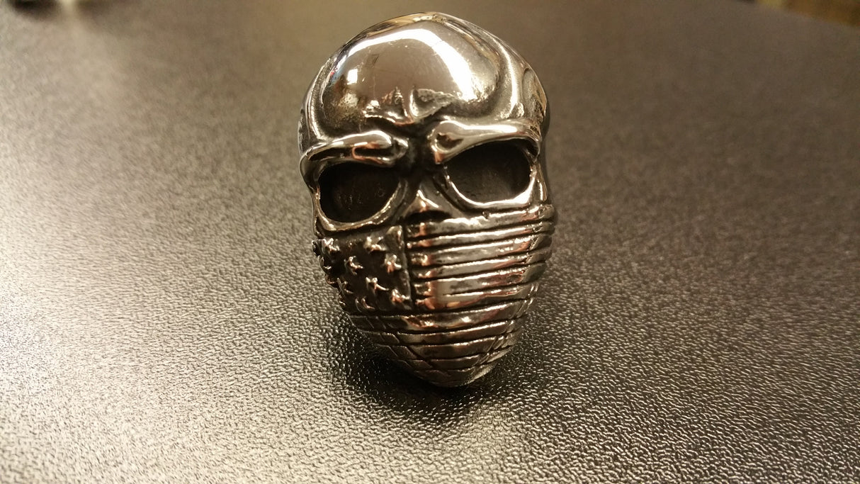 Skull with Flag Bandana - Stainless Steel Ring