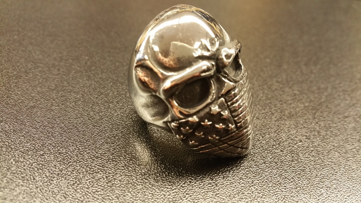 Skull with Flag Bandana - Stainless Steel Ring