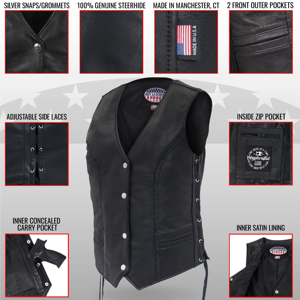 Made in the USA - Hot Leathers VSL5001 Ladies Braided Leather Motorcycle Vest