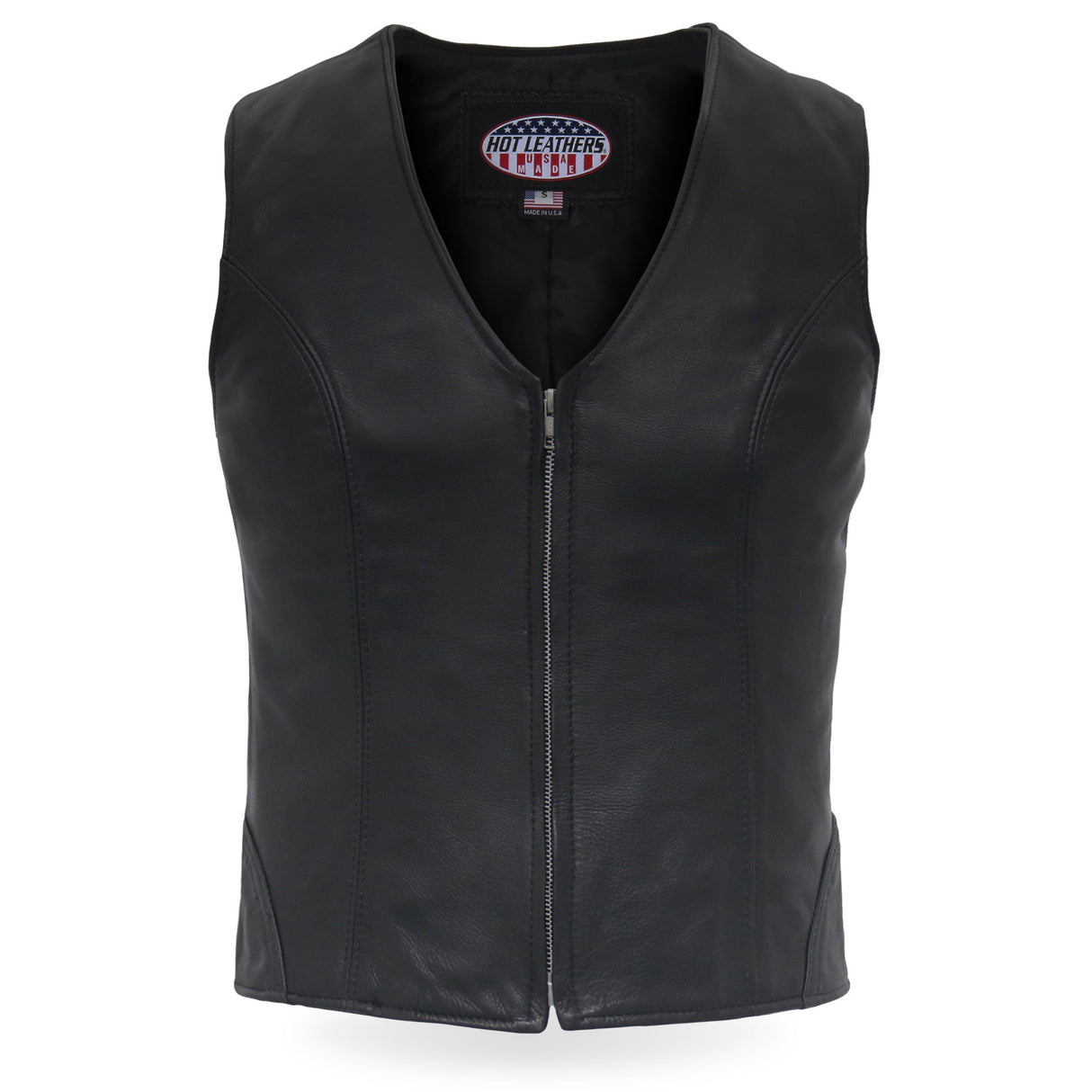 Made in the USA - Hot Leathers VSL5003 Ladies Leather Motorcycle Biker Vest with Front Zipper