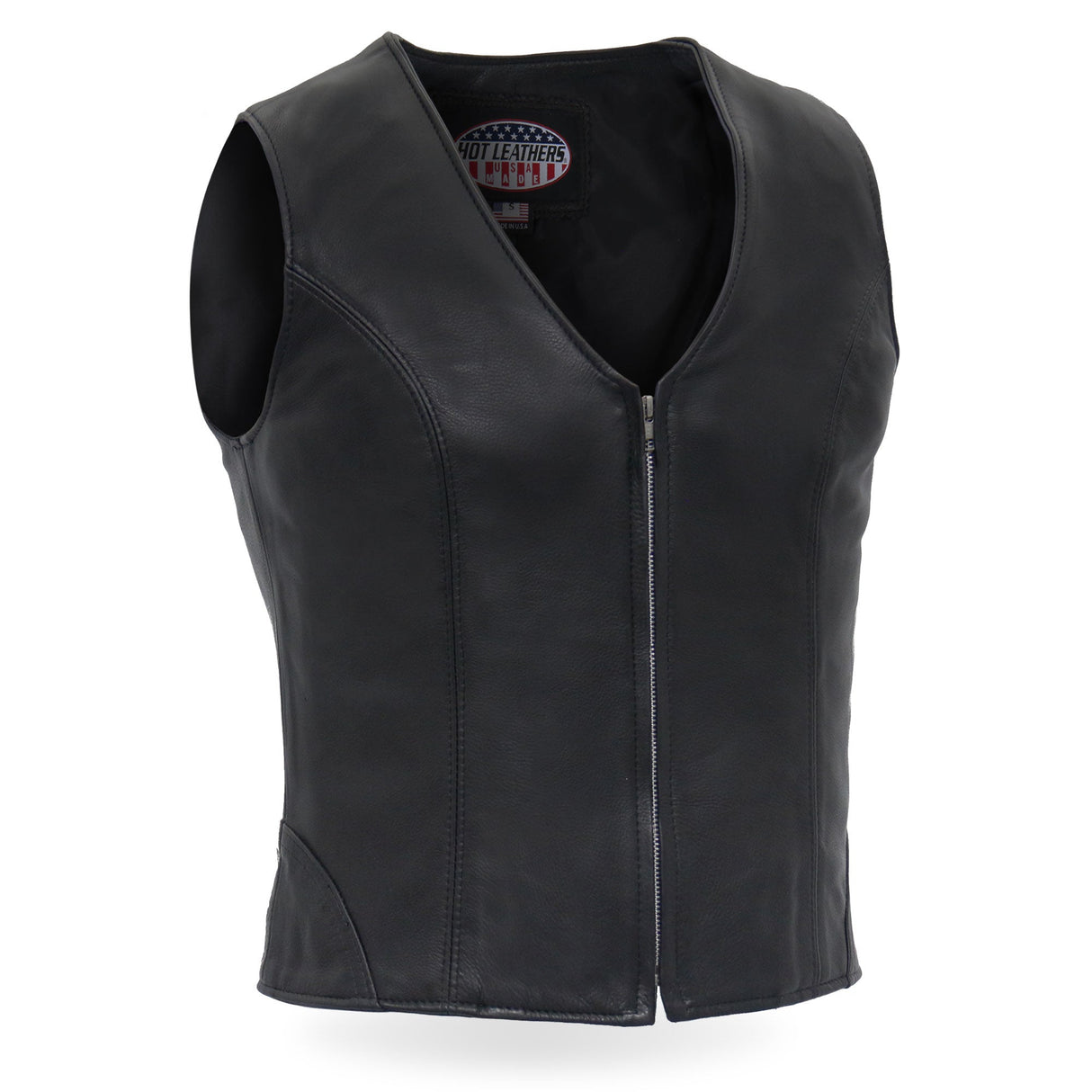 Made in the USA - Hot Leathers VSL5003 Ladies Leather Motorcycle Biker Vest with Front Zipper