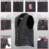 Made in USA - Hot Leathers VSM5003 Men's Extra Long Back Premium Steerhide Vest
