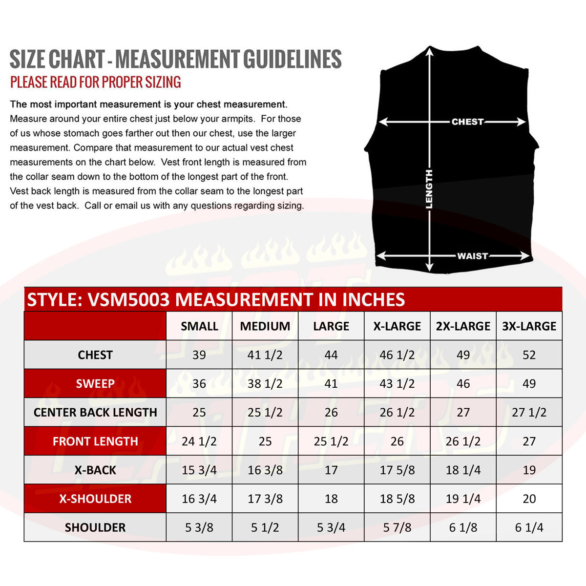 Made in USA - Hot Leathers VSM5003 Men's Extra Long Back Premium Steerhide Vest