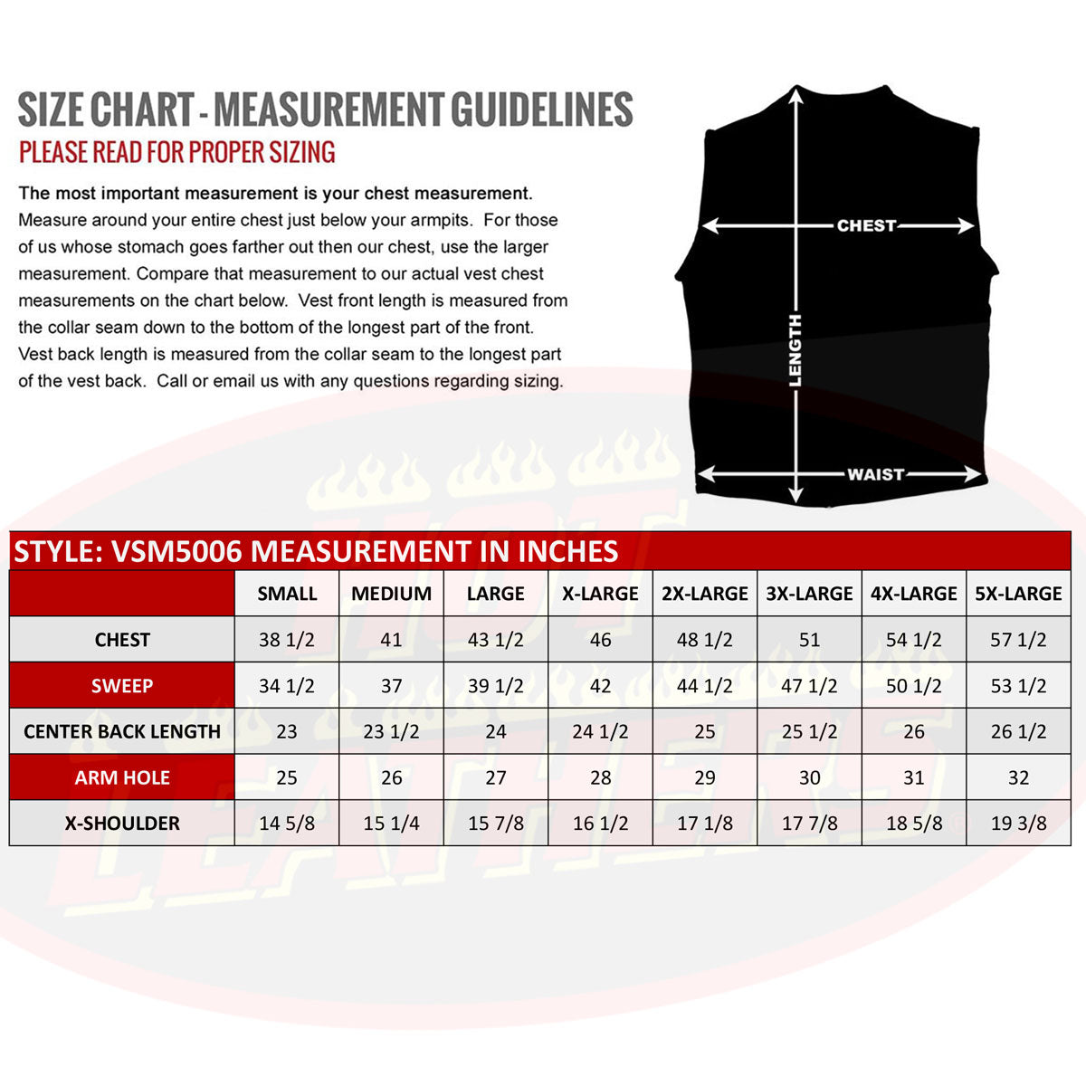 Made in USA - Hot Leathers VSM5006 Men's Classic Premium Biker motorcycle Leather Vest