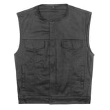 Black Denim Vest with Rolled Collar