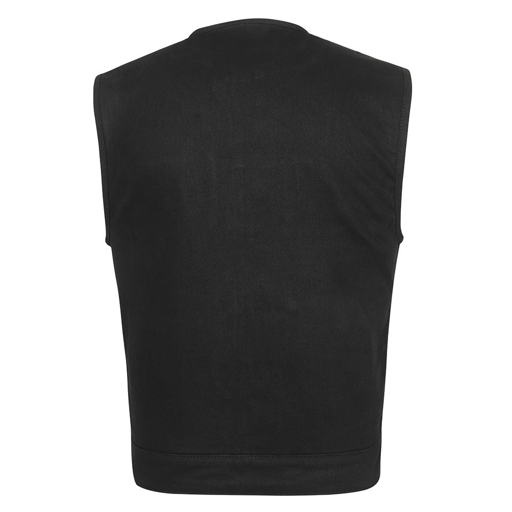 Black Denim Vest with Rolled Collar