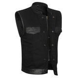 Black Denim Vest with Leather Accents