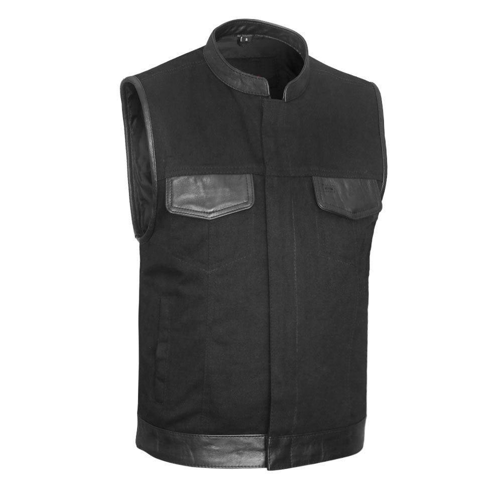 Black Denim Vest with Leather Accents