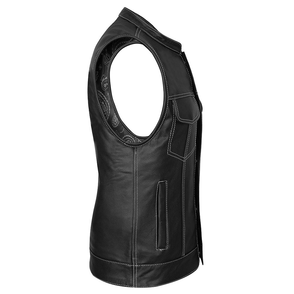 Leather club studio Black Bandana, Biker Vest, Motorcycle Leather Vest Club Leather Quilted siz xs store to xxxl