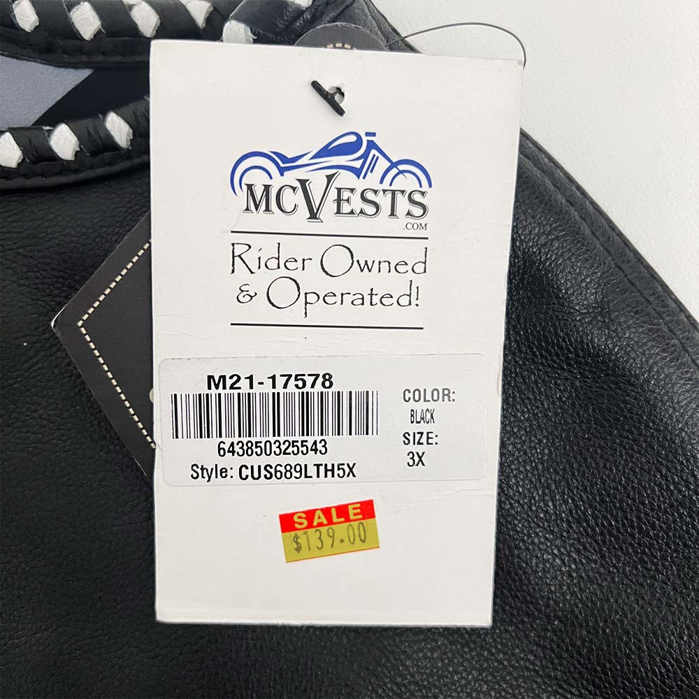 Premium Leather Vest with Black and Gray American Flag Liner- Size 3X (51)