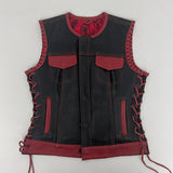 Ladies Perforated Leather Vest with Red Accents - Size 33