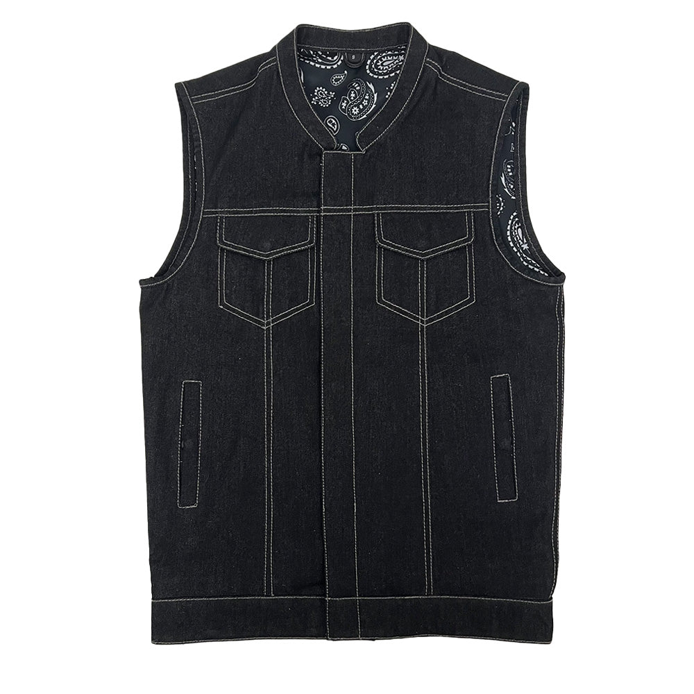 TALL Charcoal Denim Vest with Gray Stitch and Bandana Liner - Size Small (42)