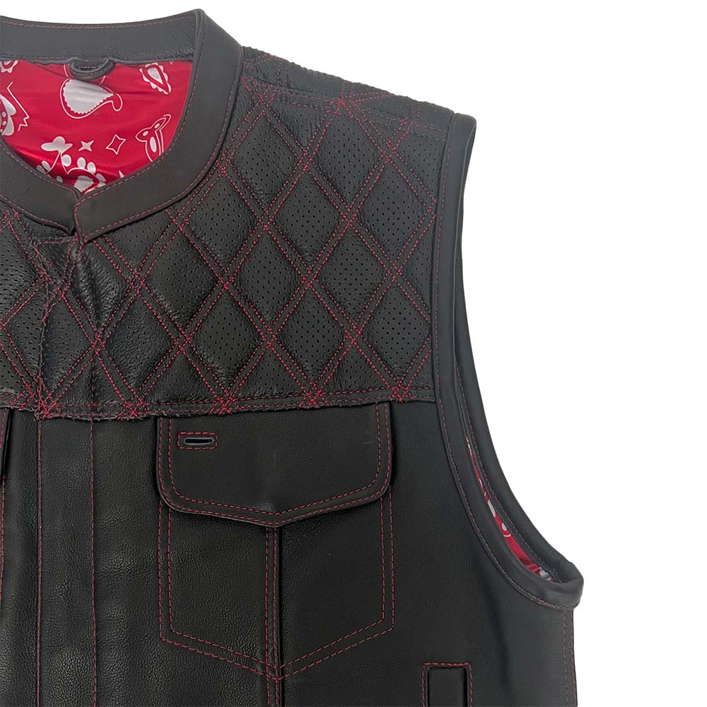 Red Stitched Vest with Perforated Shoulders - Size Large (45)