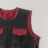 Ladies Perforated Leather Vest with Red Accents - Size 33