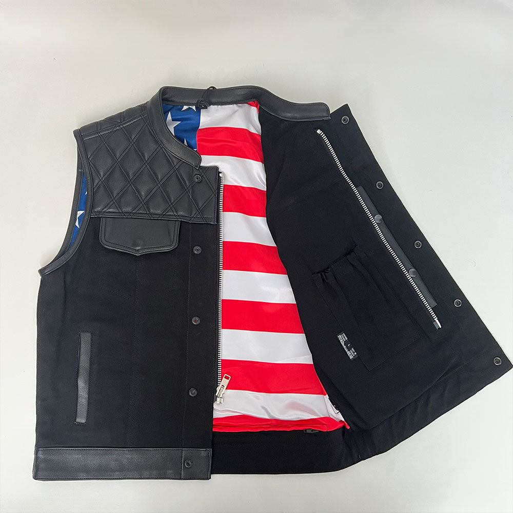 Hybrid Denim/Leather Vest with American Flag Liner - Size Large (45)