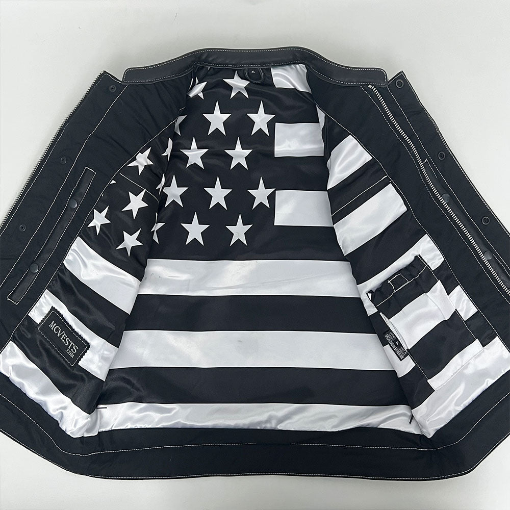 Double Diamond Stitched Vest with Black and White American Flag Liner- Size XL (48)