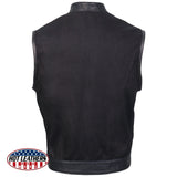 Made in the USA - Hot Leathers VSM5101 Men's Denim and Leather Vest with Red Lining