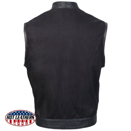 Made in the USA - Hot Leathers VSM5101 Men's Denim and Leather Vest with Red Lining