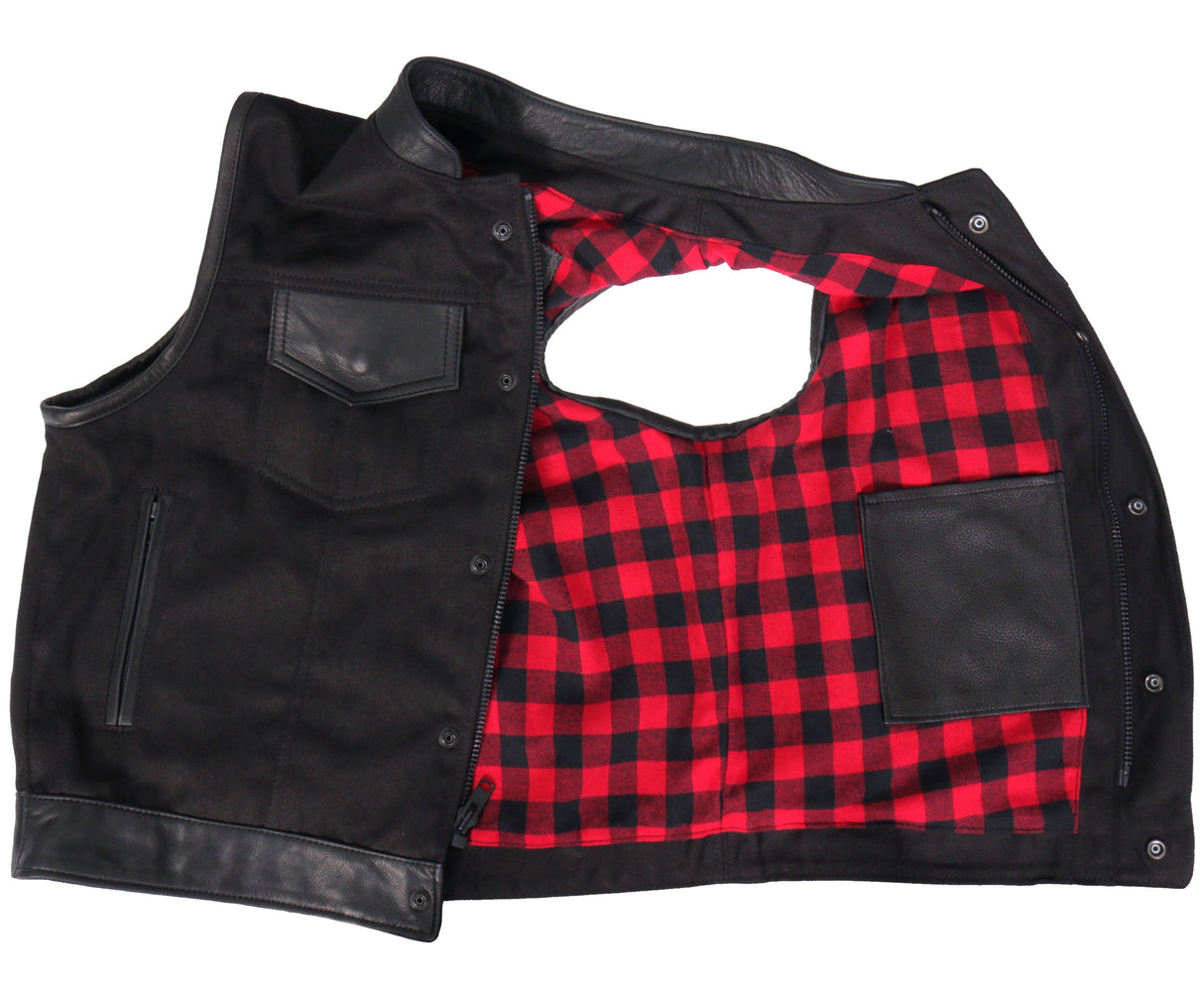 Made in the USA - Hot Leathers VSM5101 Men's Denim and Leather Vest with Red Lining