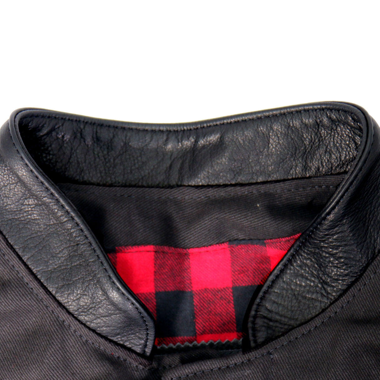 Made in the USA - Hot Leathers VSM5101 Men's Denim and Leather Vest with Red Lining