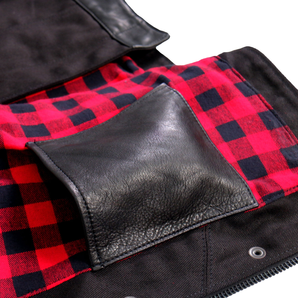 Made in the USA - Hot Leathers VSM5101 Men's Denim and Leather Vest with Red Lining