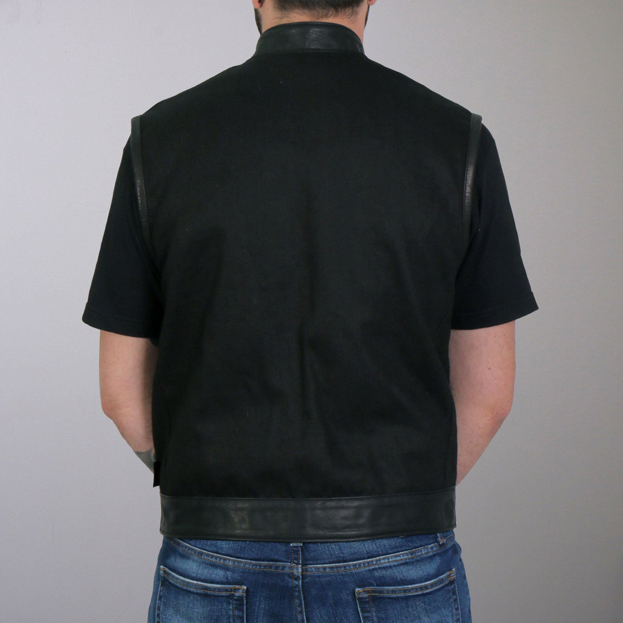 Made in the USA - Hot Leathers VSM5101 Men's Denim and Leather Vest with Red Lining