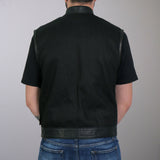 Made in the USA - Hot Leathers VSM5101 Men's Denim and Leather Vest with Red Lining