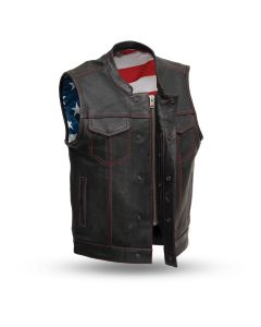 USA Flag Liner and Red Stitching Motorcycle Club Vest