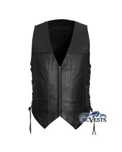 10 Pocket Western Style Motorcycle Vest with Zipper Front